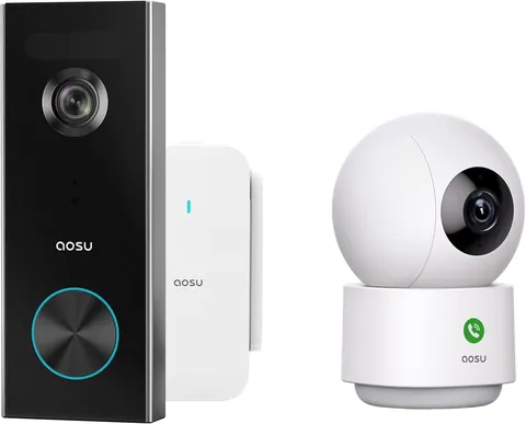 AOSU 2K Wireless Doorbell and Indoor Security Camera Bundle