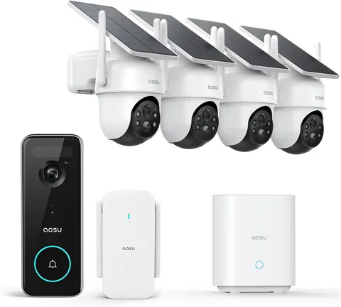 aosu Solar Security Camera & 5MP Video Doorbell 4-Cam Kit