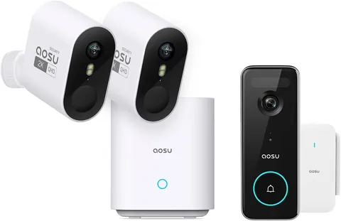 aosu 2K WirelessCam Pro System & 5MP Doorbell Camera Kit