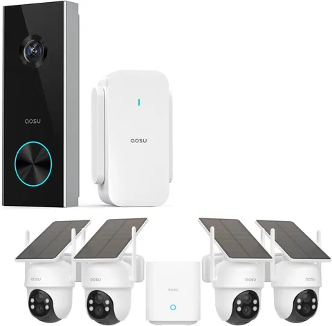 AOSU Solar Security Camera & 2K Video Doorbell Bundle