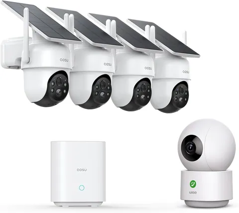 AOSU Solar Wireless Security Camera 4-Cam Kit & Indoor Monitor
