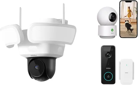 aosu Floodlightcam Pro, 2K Indoor Camera, and 5MP Doorbell Kit