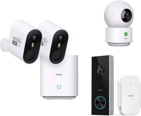 aosu 2K WirelessCam Pro System with Doorbell and Indoor Camera