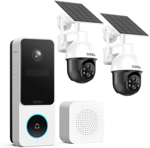 AOSU 3K Solar Camera and 2K Video Doorbell Security Bundle