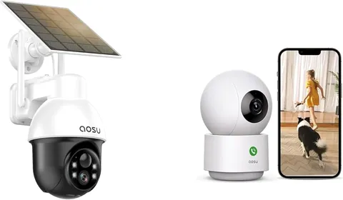 AOSU 2K Solar Wireless Outdoor and Indoor Security Camera Set