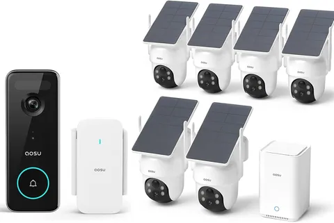 AOSU 6-Camera Wireless Solar Security Bundle with Video Doorbell