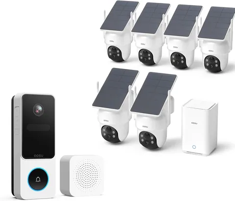 AOSU 6-Cam Wireless Solar Security & Video Doorbell Bundle